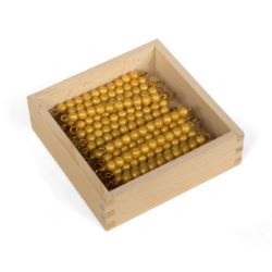 Kistje met 45 gouden 10-staafjes, losse kunststofkralen